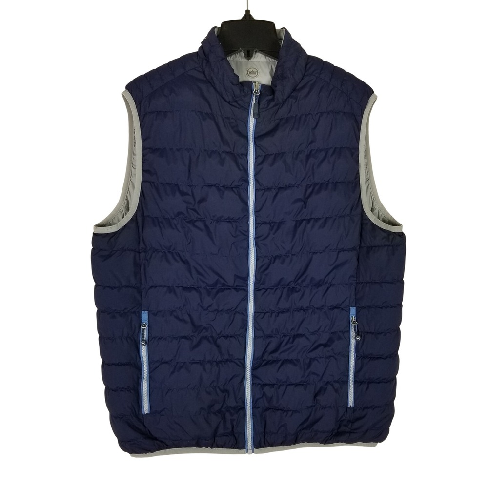 Peter Millar Puffer Vest Men Large Navy Blue Reversible Quilted Full Zip Stretch